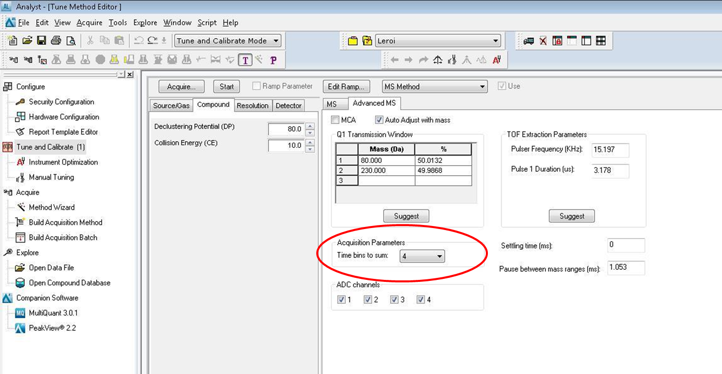 Screen shot of location for the setting for bin size