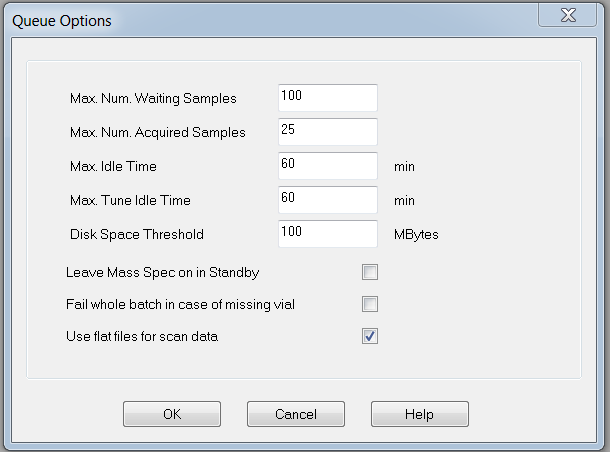 Queue Options screen in Analyst 1.6.3
