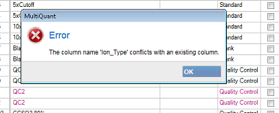 MultiQuant column name conflict error message