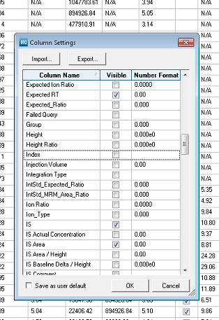 column settings for MultiQuant