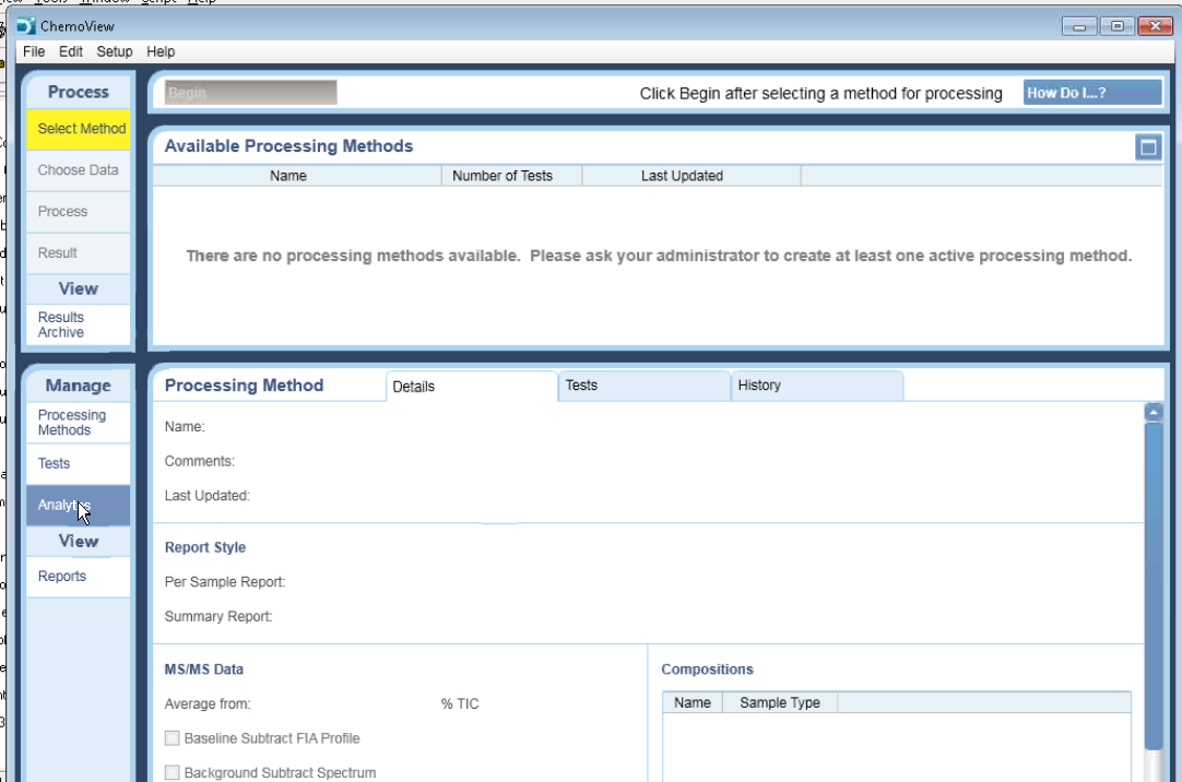 Chemoview Process and Manage panes