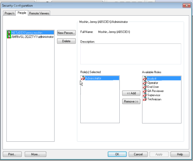Analyst security settings