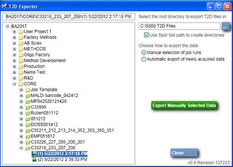 t2d exporter selct a spot set