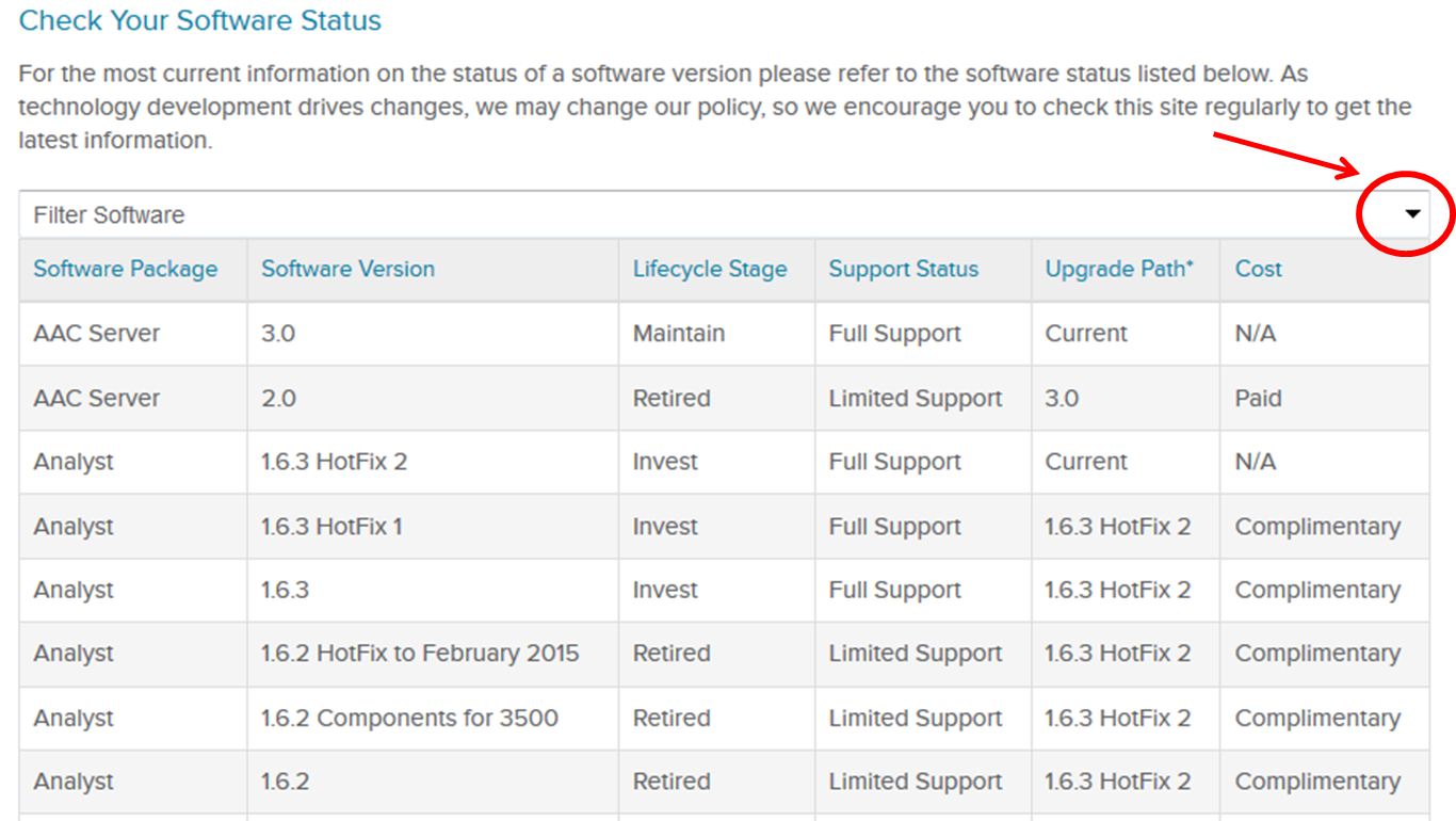 Drop down menu in software upgrade page