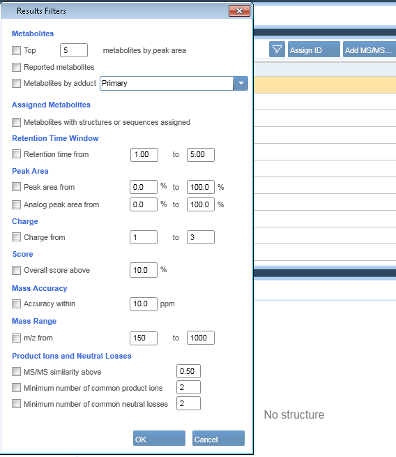 MetabolitePilot filtering image