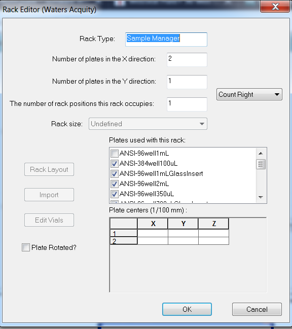 Rack editor Waters Acquity