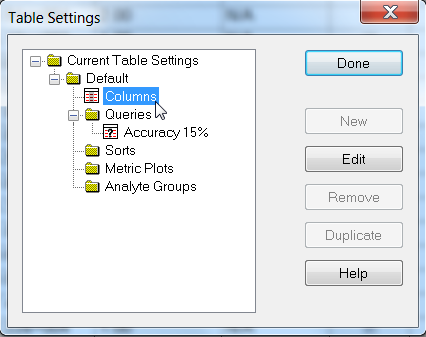 Access to the table settings step 2