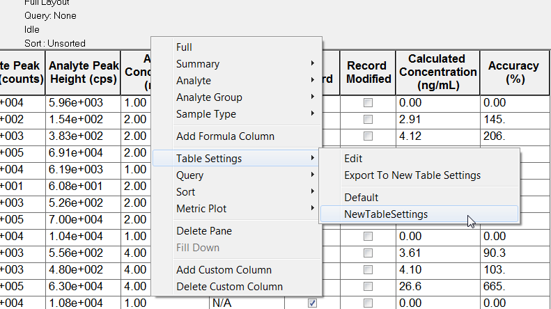 New table settings are available