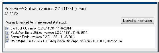 PeakView installed license list